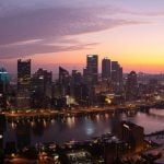 Aerial View of the Pittsburgh, PA Skyline at Sunset