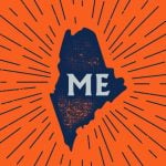 ME Text on Maine State Illustration with Rays Around