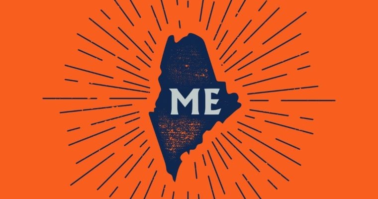 ME Text on Maine State Illustration with Rays Around