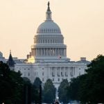 White House Dome, Street View with Surrounding Trees at Sunset