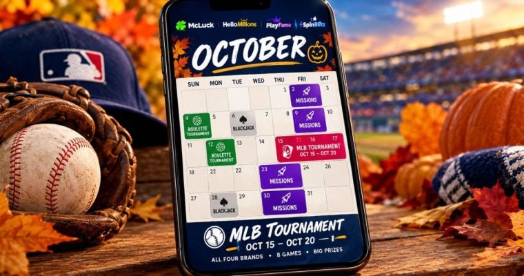 MLB Hat Sits Next to Baseball Glove Inside Stadium with Cell Phone Featuring October Sweepstakes Promos