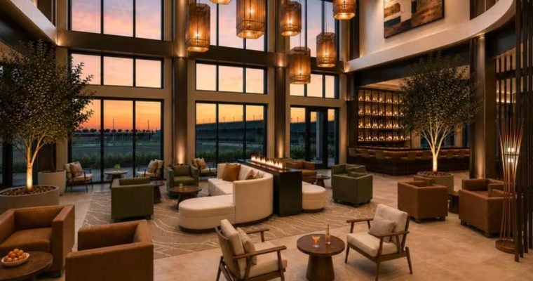 Rendering of the Lobby at The Dotte, Tribune Portfolio by Shane Hotels at Kansas City Speedway