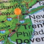 Green Map of Northeast New England Shows Pin at Trenton, New Jersey