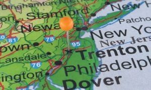 Green Map of Northeast New England Shows Pin at Trenton, New Jersey
