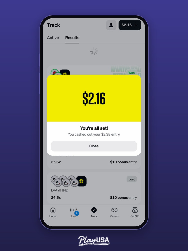 Underdog cash out confirmation showing a loss on exit