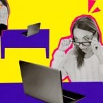 Art Collage Image of Marketing Exec Shocked at Something on Laptop Screen