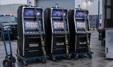 California authorities seized three gambling machines at a Vallejo business, and police arrested three people who had outstanding warrants.