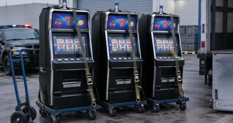 California authorities seized three gambling machines at a Vallejo business, and police arrested three people who had outstanding warrants.