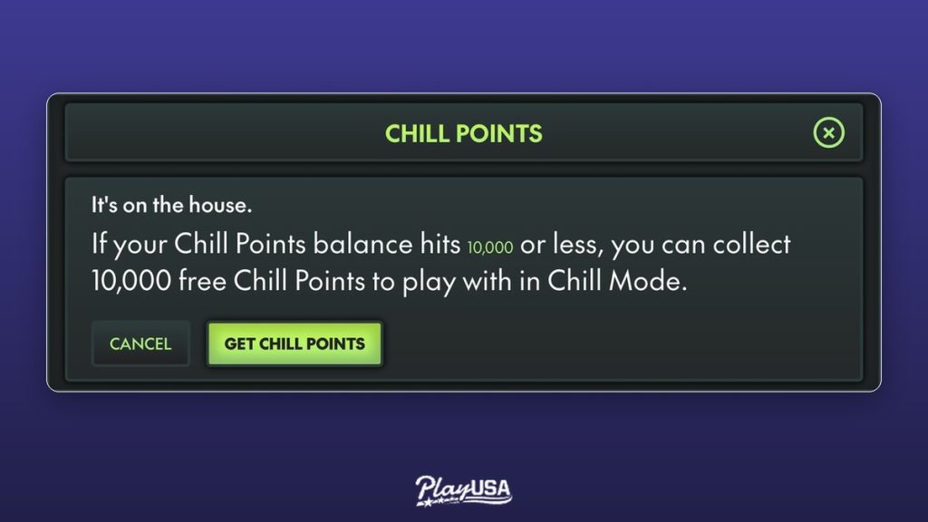 refilling Chill Points is always free; this is the "on the house" message, not a purchase prompt