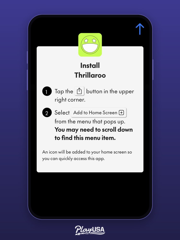 there's no native app to download; Thrillaroo adds a home-screen shortcut to the mobile browser instead.